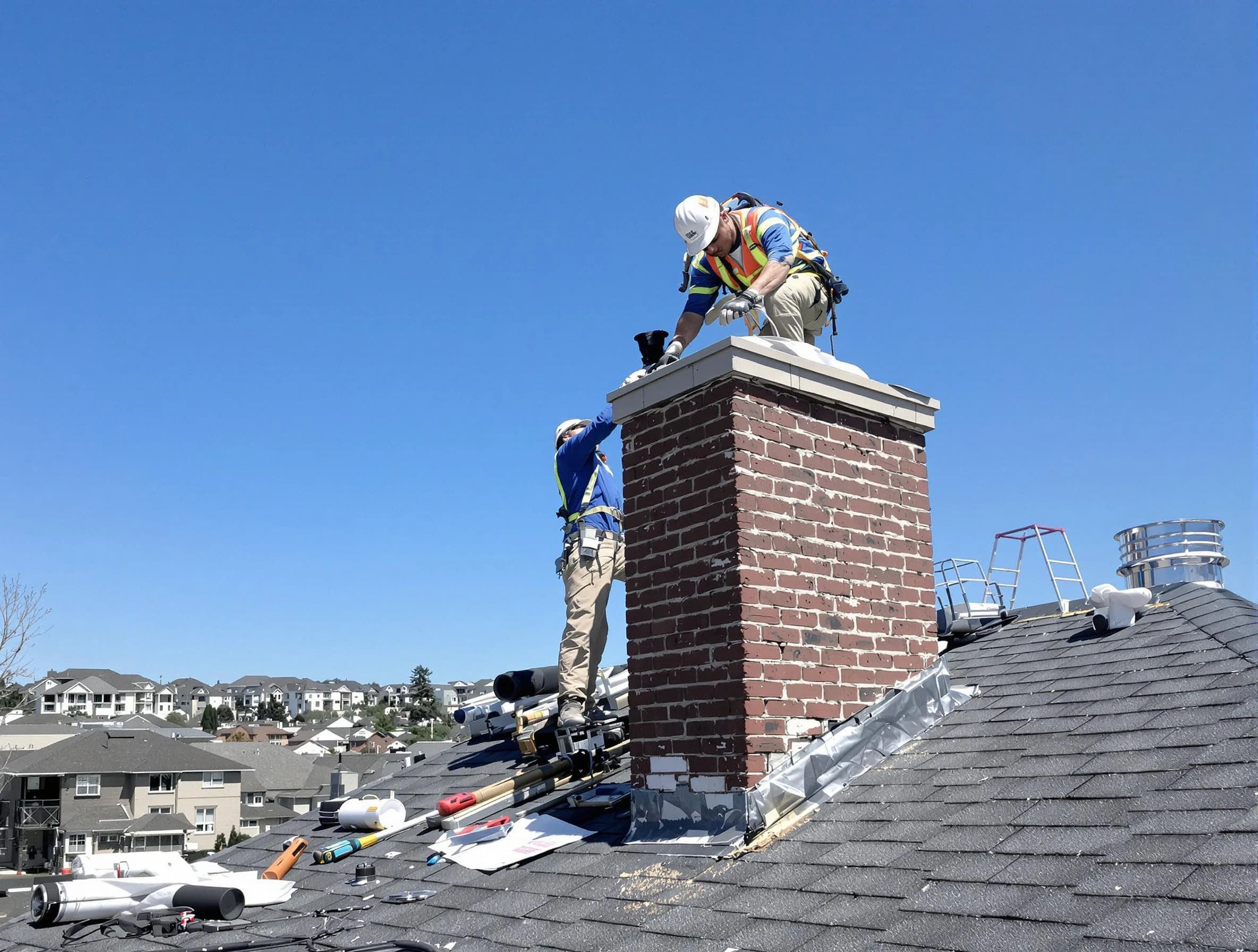 Plain City Chimney Sweep repairing a chimney crown in Plain City, UT