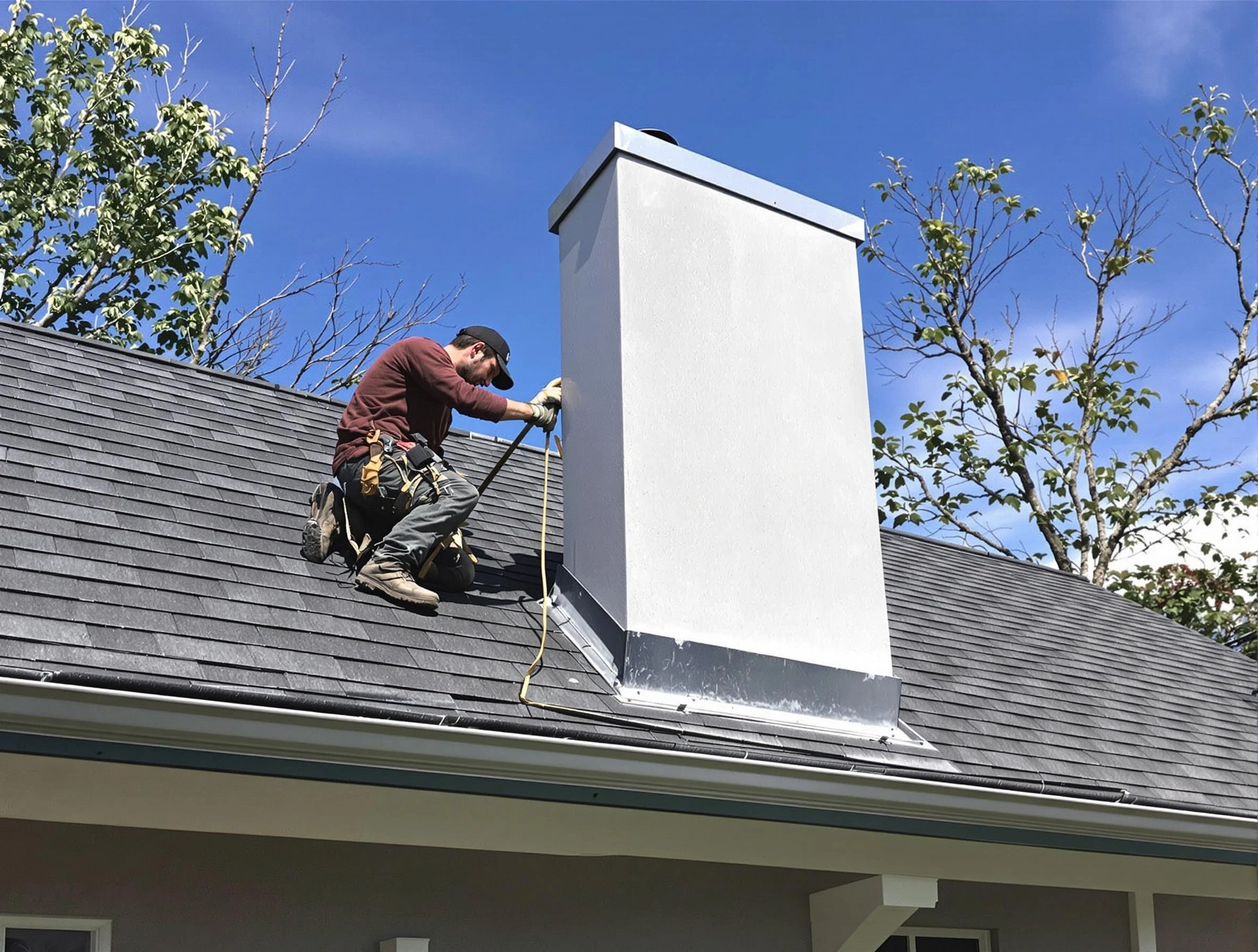 Plain City Chimney Sweep team member finishing chimney construction in Plain City, UT