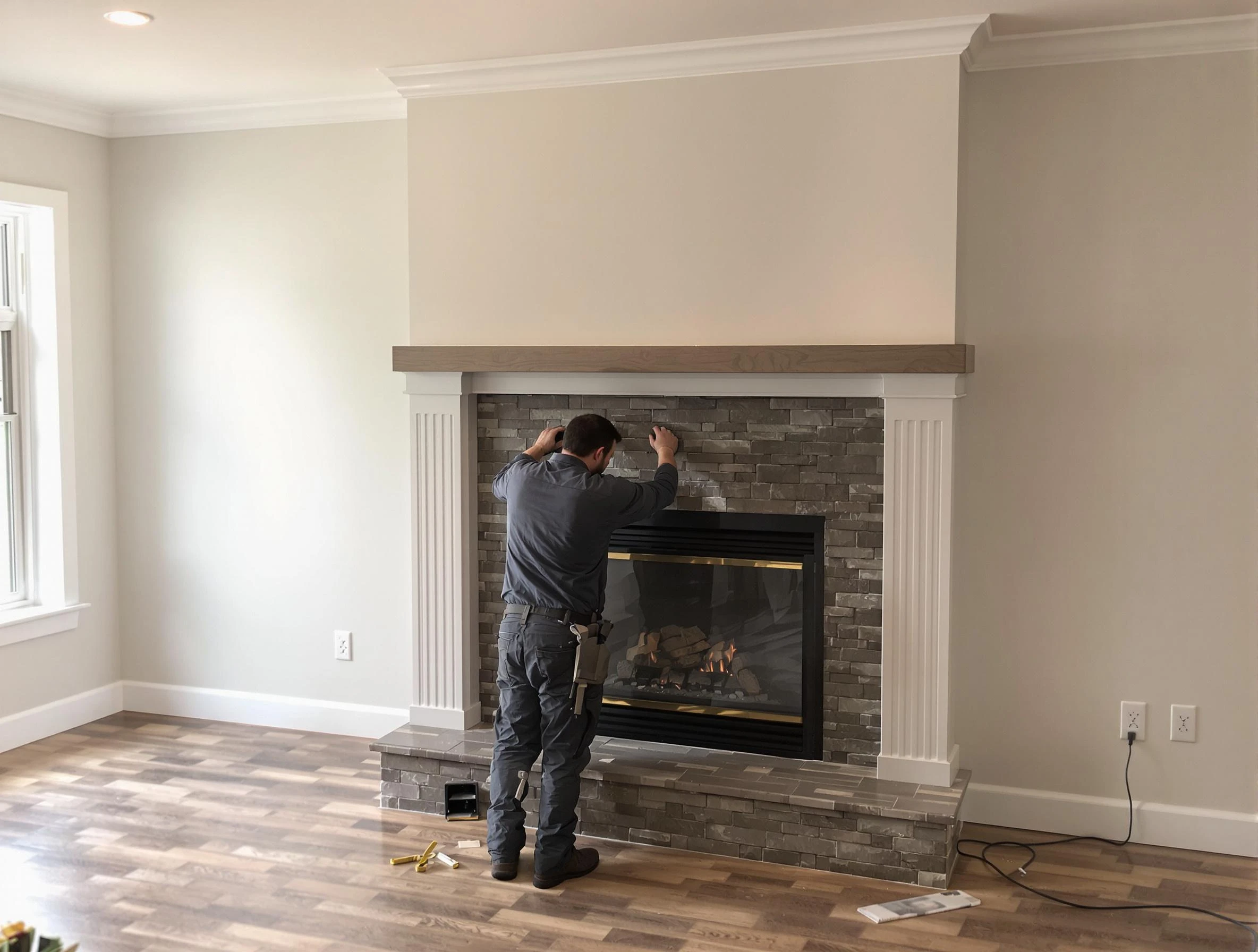 Plain City Chimney Sweep finishing a custom fireplace install in Plain City, UT